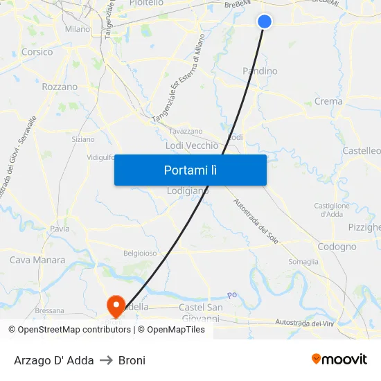 Arzago D' Adda to Broni map