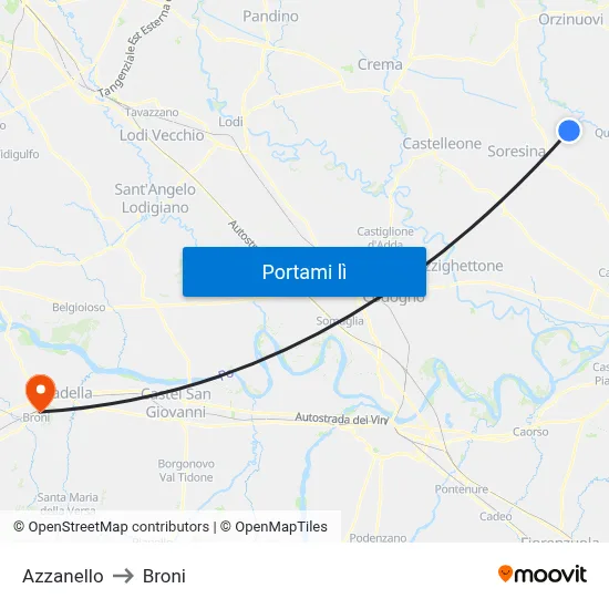 Azzanello to Broni map