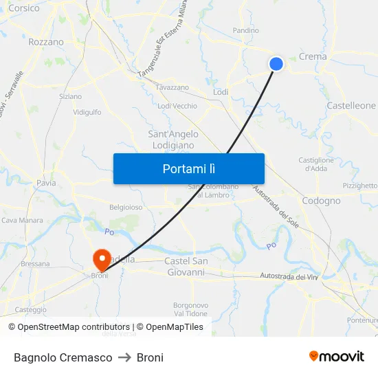 Bagnolo Cremasco to Broni map