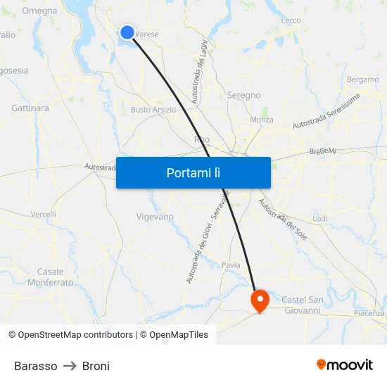 Barasso to Broni map