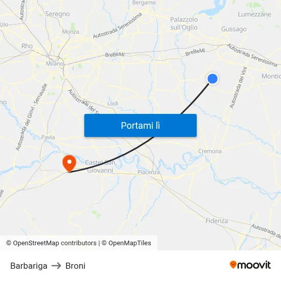 Barbariga to Broni map