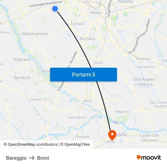 Bareggio to Broni map