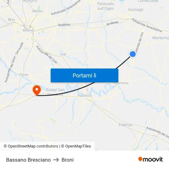 Bassano Bresciano to Broni map