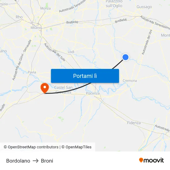 Bordolano to Broni map