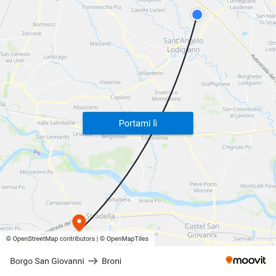 Borgo San Giovanni to Broni map