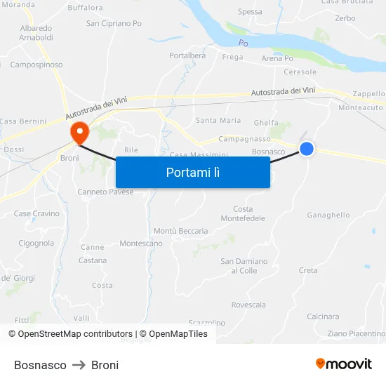 Bosnasco to Broni map