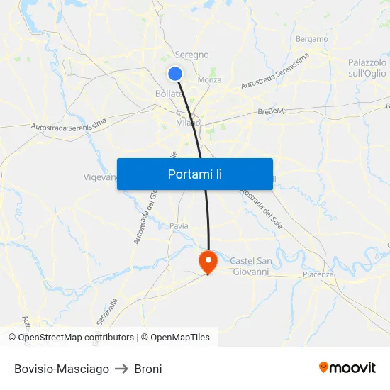 Bovisio-Masciago to Broni map