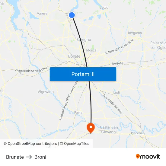 Brunate to Broni map