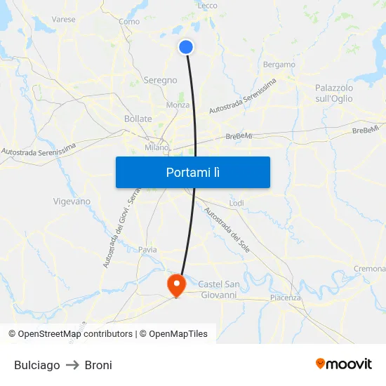 Bulciago to Broni map