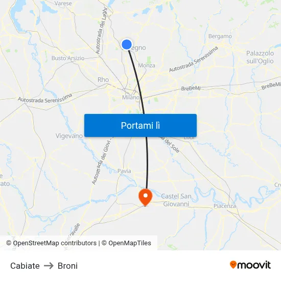 Cabiate to Broni map