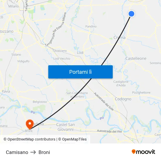 Camisano to Broni map