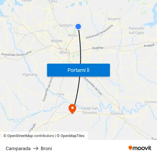 Camparada to Broni map