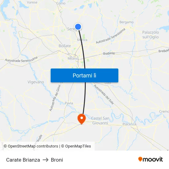 Carate Brianza to Broni map
