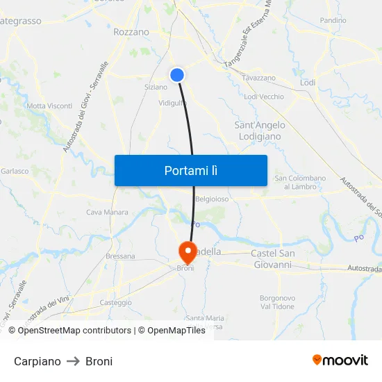 Carpiano to Broni map
