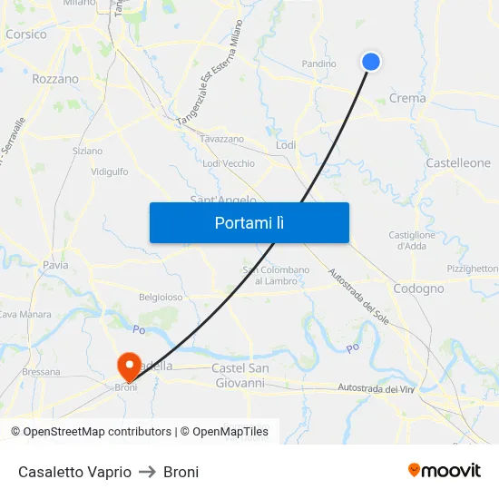 Casaletto Vaprio to Broni map