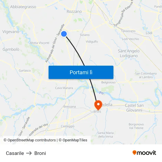 Casarile to Broni map