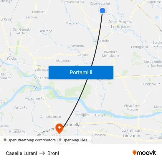 Caselle Lurani to Broni map