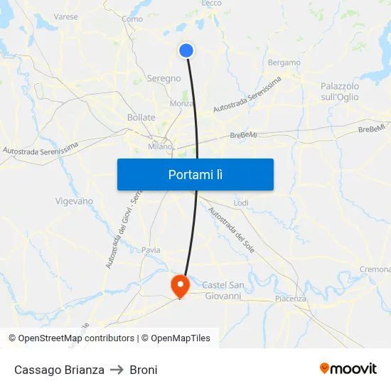 Cassago Brianza to Broni map