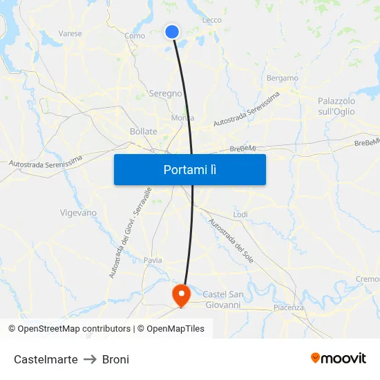 Castelmarte to Broni map