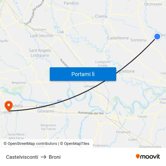 Castelvisconti to Broni map