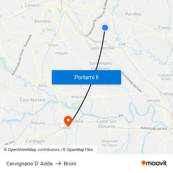 Cervignano D' Adda to Broni map