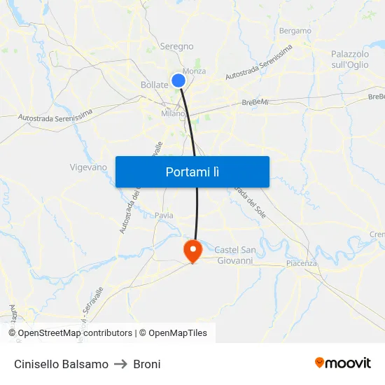 Cinisello Balsamo to Broni map