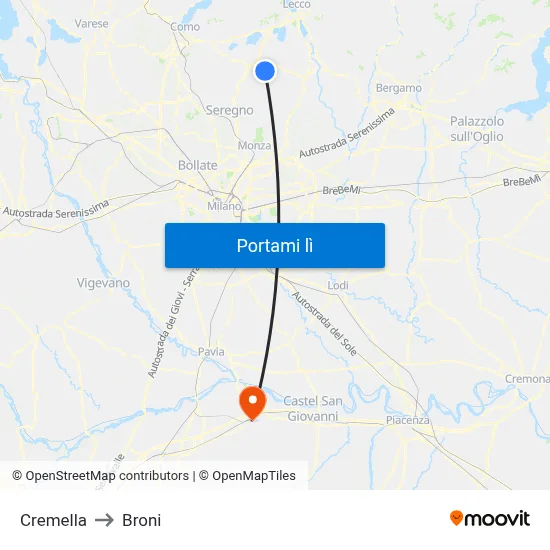 Cremella to Broni map