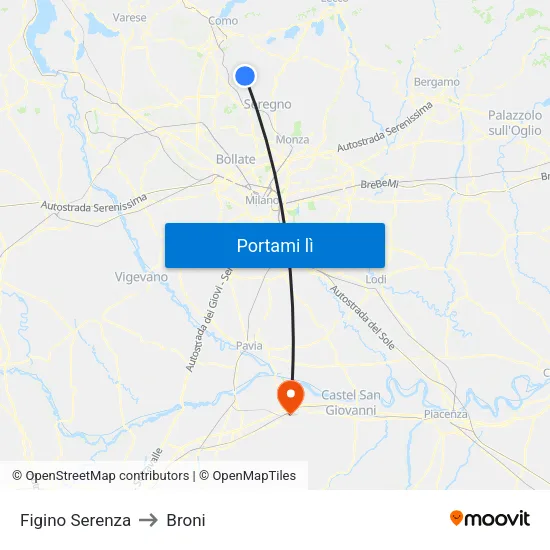 Figino Serenza to Broni map