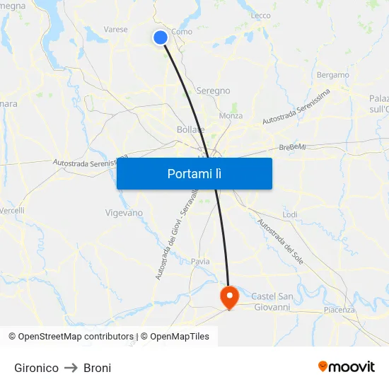 Gironico to Broni map