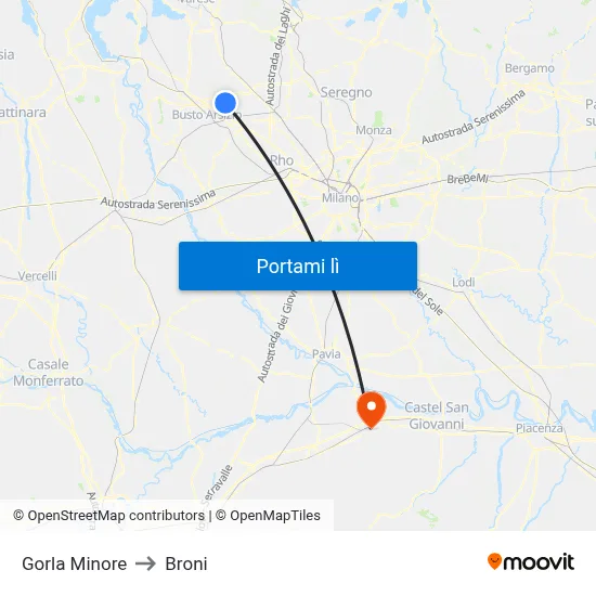 Gorla Minore to Broni map