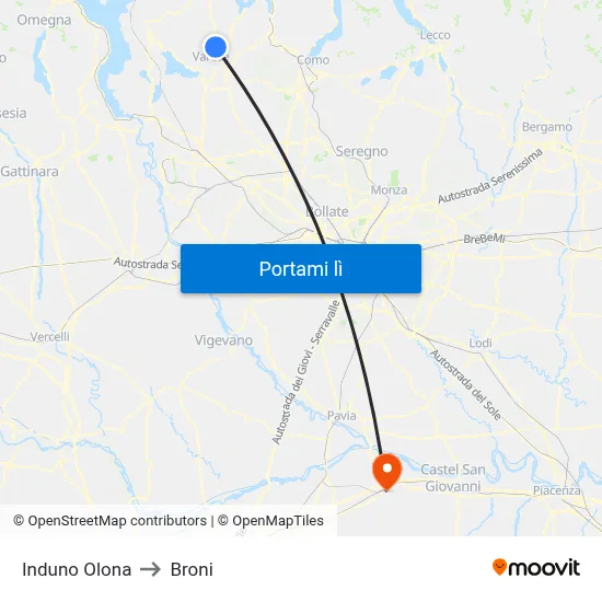 Induno Olona to Broni map