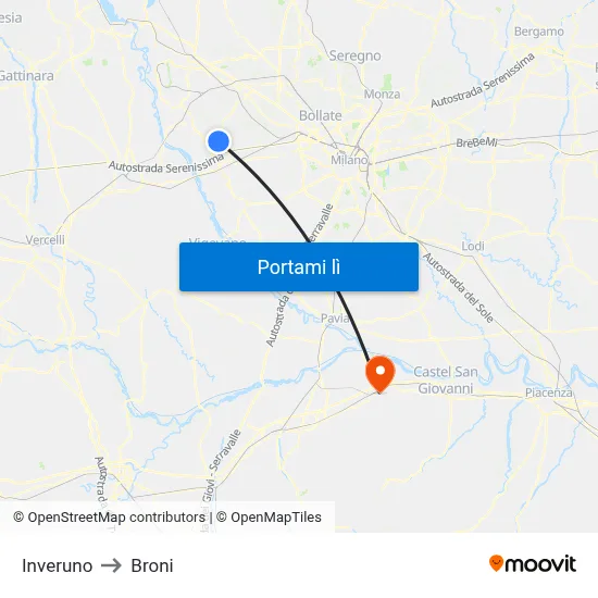 Inveruno to Broni map