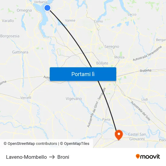 Laveno-Mombello to Broni map
