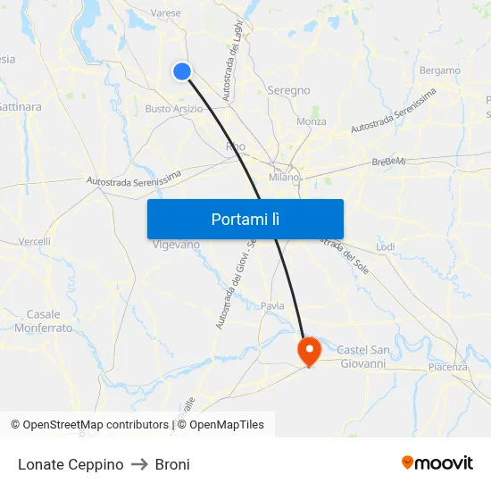 Lonate Ceppino to Broni map