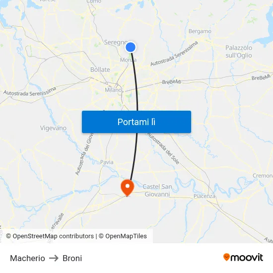 Macherio to Broni map