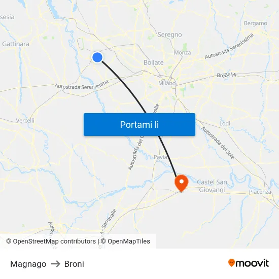 Magnago to Broni map