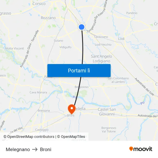 Melegnano to Broni map