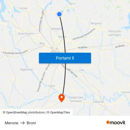 Merone to Broni map