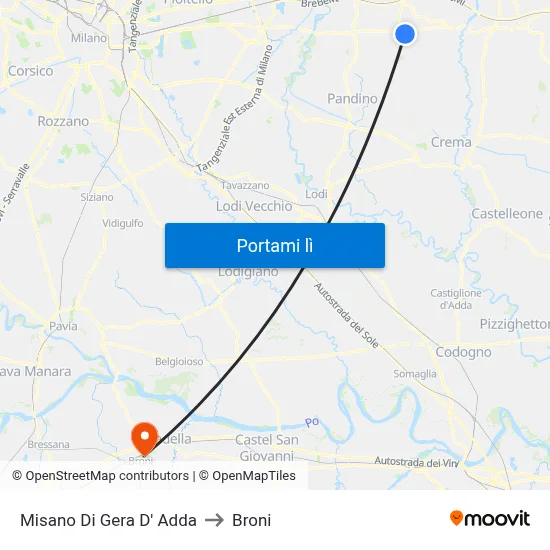 Misano Di Gera D' Adda to Broni map
