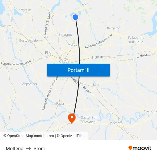 Molteno to Broni map