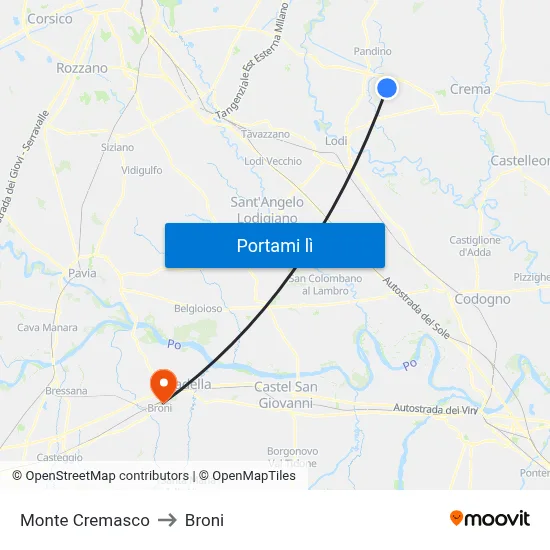 Monte Cremasco to Broni map