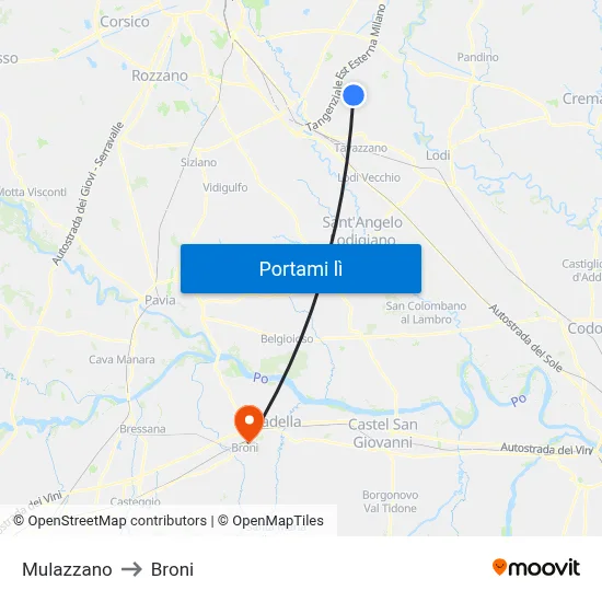 Mulazzano to Broni map