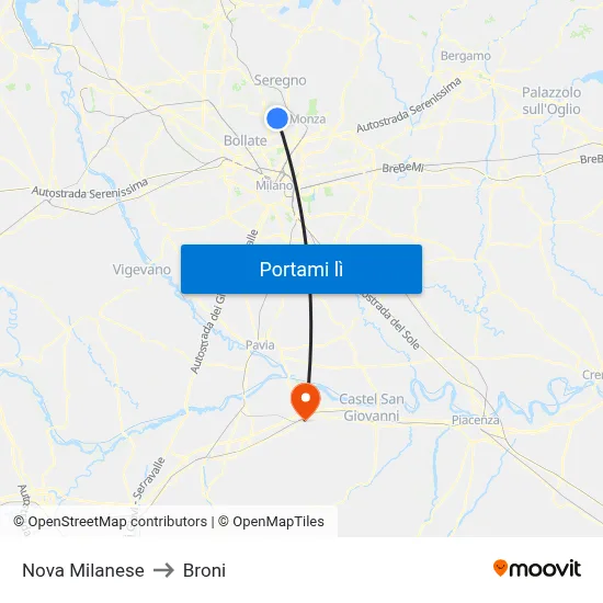 Nova Milanese to Broni map