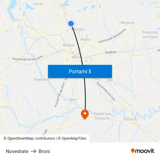 Novedrate to Broni map