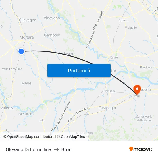 Olevano Di Lomellina to Broni map
