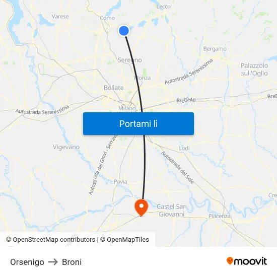 Orsenigo to Broni map