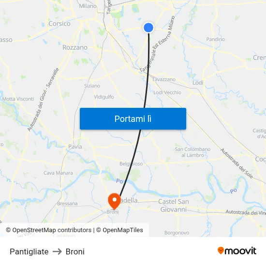 Pantigliate to Broni map