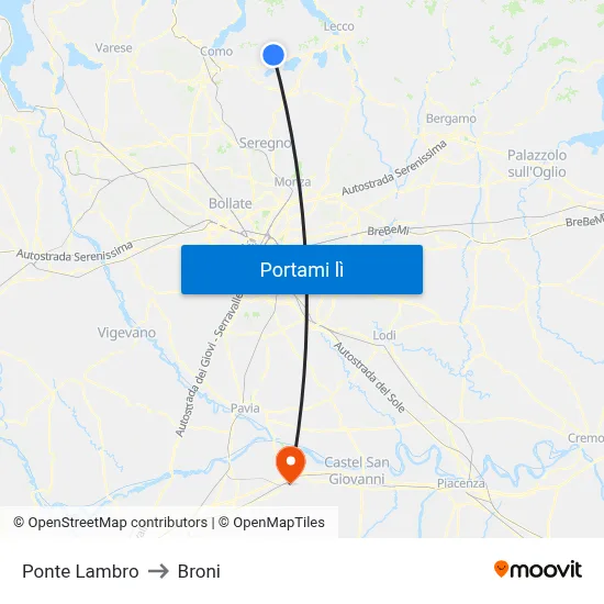 Ponte Lambro to Broni map