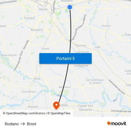 Rodano to Broni map