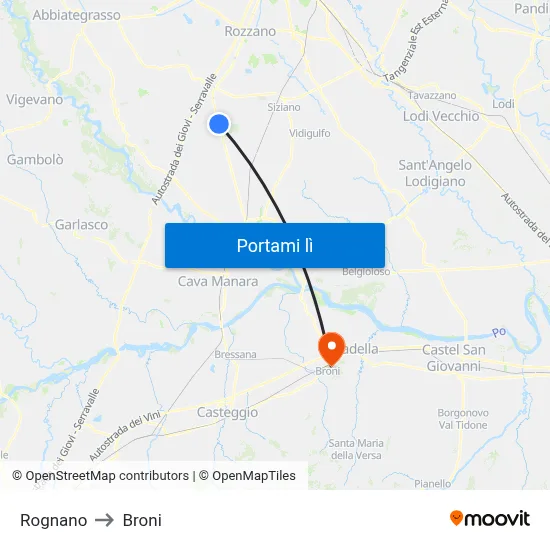 Rognano to Broni map